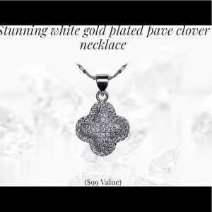 white gold plated pave clover necklace